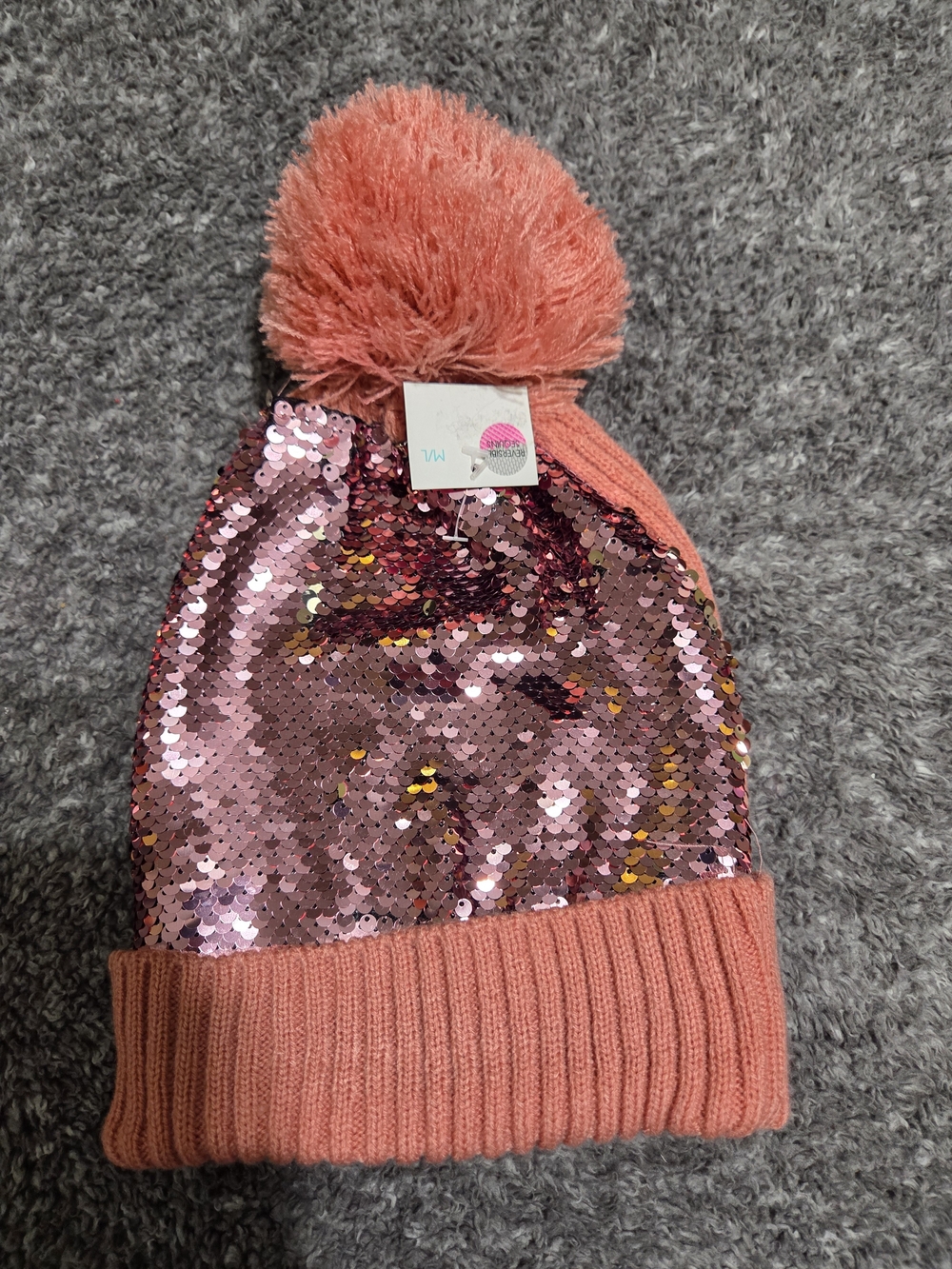 Sequin Pom Beanie for Kids - Coral Pink